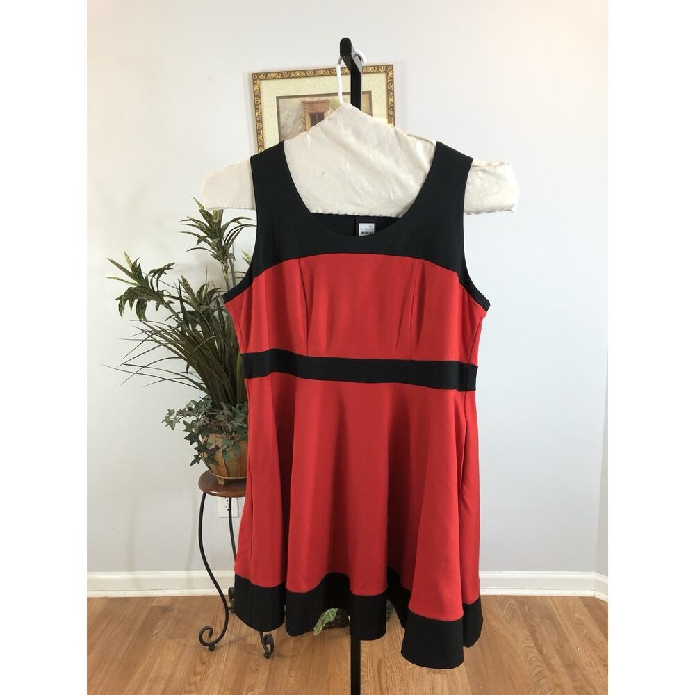 City Chic Women Sleeveless Plus A-Line Dress Size XXL/24 Red Black Boho Preppy